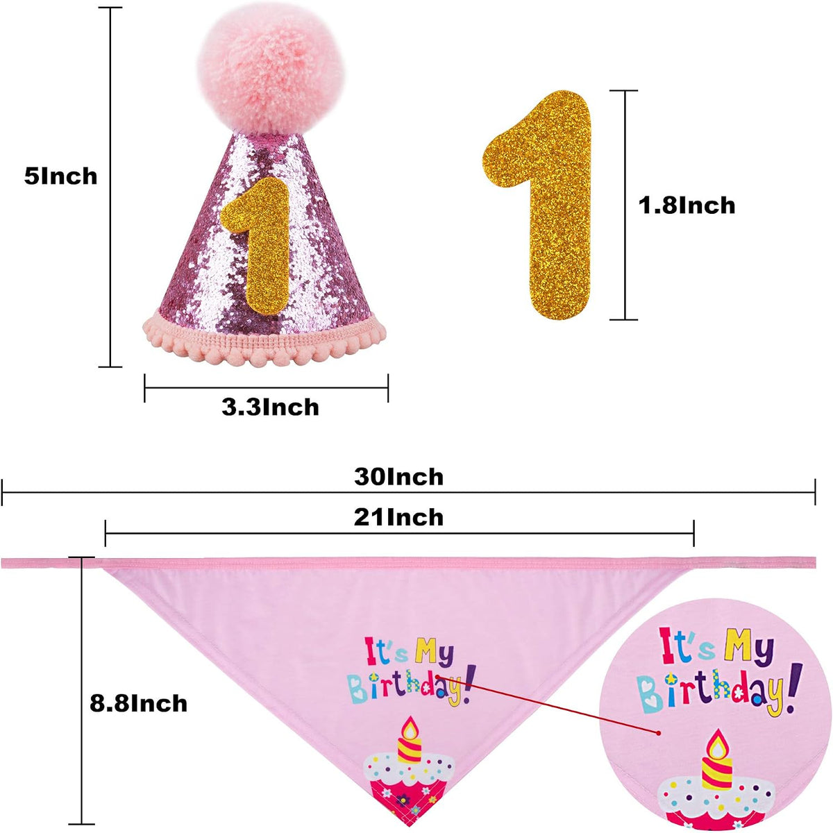 Dog Birthday Celebration Supplies Set: Bandana, Hat, Banner, and Bow Tie Scarf Decorations (Pink with Balloon)