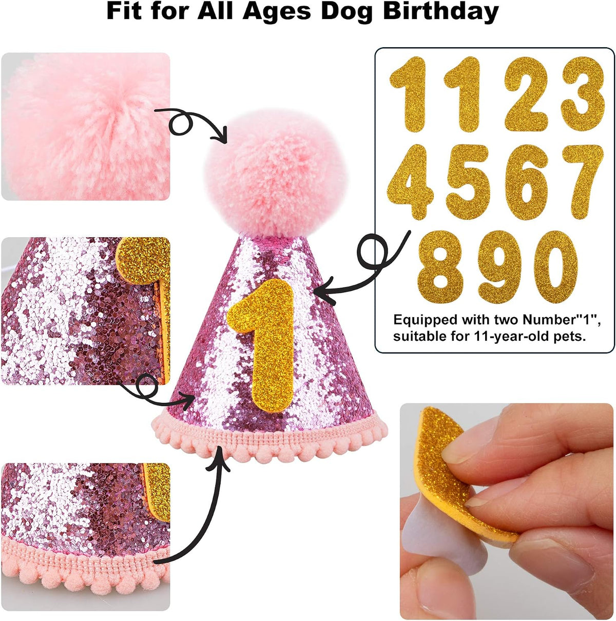 Dog Birthday Celebration Supplies Set: Bandana, Hat, Banner, and Bow Tie Scarf Decorations (Pink with Balloon)